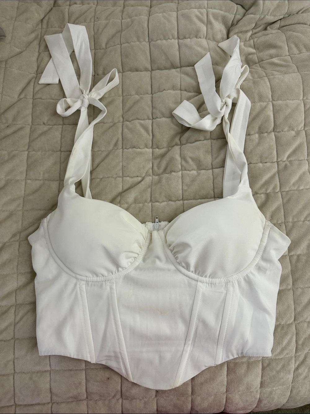 White Tie-Shoulder Longline Bra Top